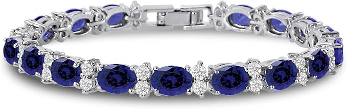 CZ Tennis Bracelet - Oval 7x5 CZ & Round 2.50mm White CZ - Silver over Brass - 7 Inch | Amazon (CA)