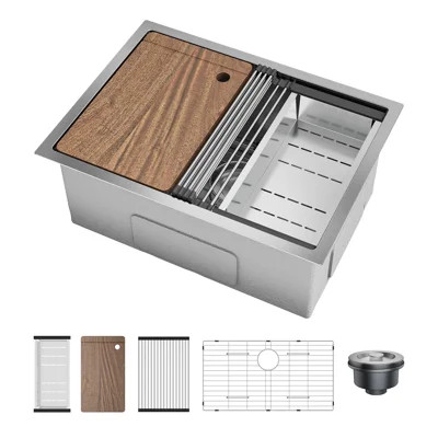 Undermount Kitchen Sink, 23x18 in Stainless Steel Kitchen- Single Bowl Sinks, Modern Top Mount 16 Gauge Workstation Sink-with Accessories for Bar, Sil | Wayfair North America