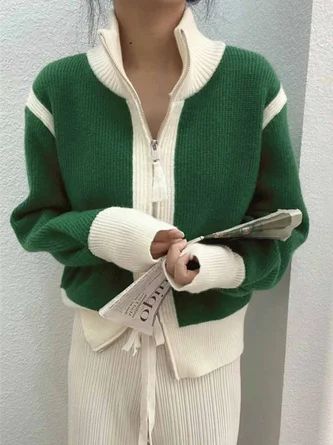 Women Plain Winter Simple Zipper Heavyweight High Elasticity Daily Turtleneck H-Line Sweater coat | StyleWe (US)