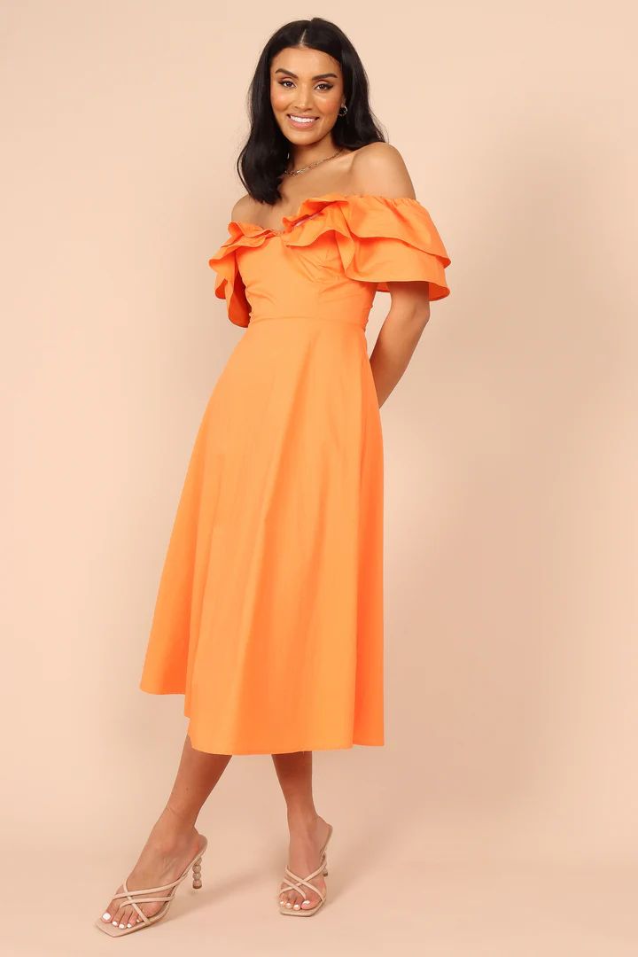 Cabo Frill Sleeve Midi Dress - Orange | Petal & Pup (US)