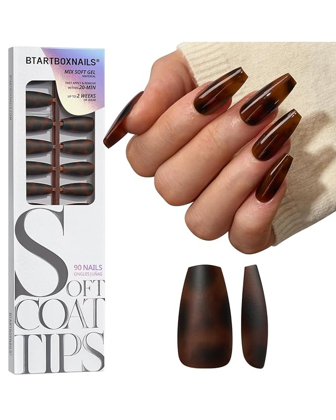 BTArtboxnails SOFTCOATTIPS Press On Nails - Tortoiseshell Coffin Press On Nails Medium, 90Pcs Sal... | Amazon (US)