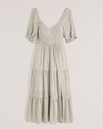 Women's Short-Sleeve Smocked Midi Dress | Women's Up to 30% Off Select Styles | Abercrombie.com | Abercrombie & Fitch (US)