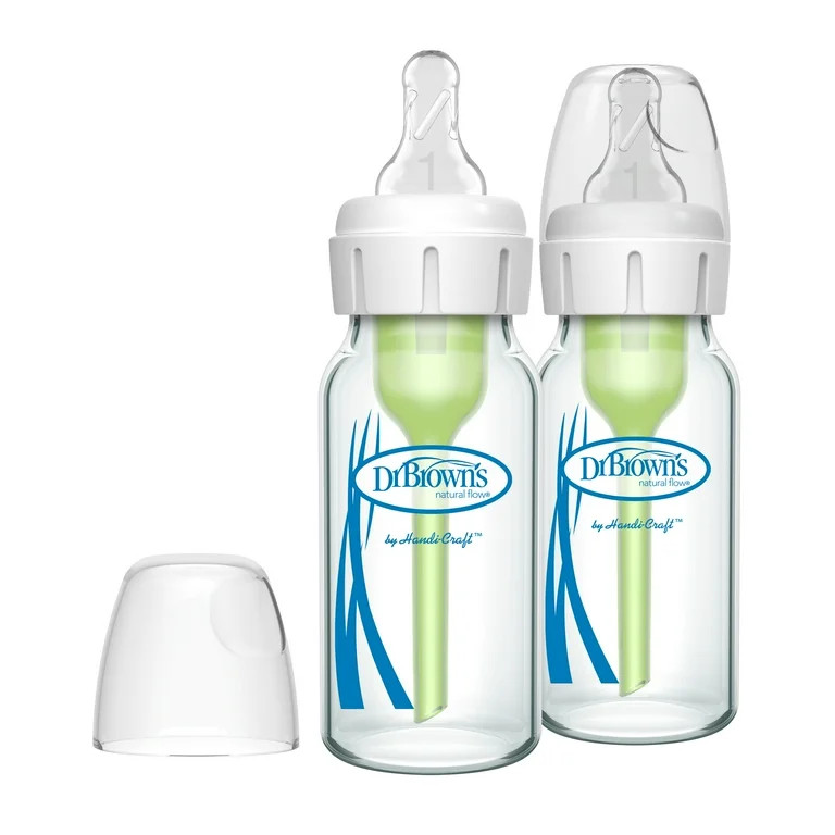 Dr. Brown's Natural Flow Anti-Colic Options+ Narrow Glass Baby Bottle, 4oz/120ml, Level 1 Nipples... | Walmart (US)
