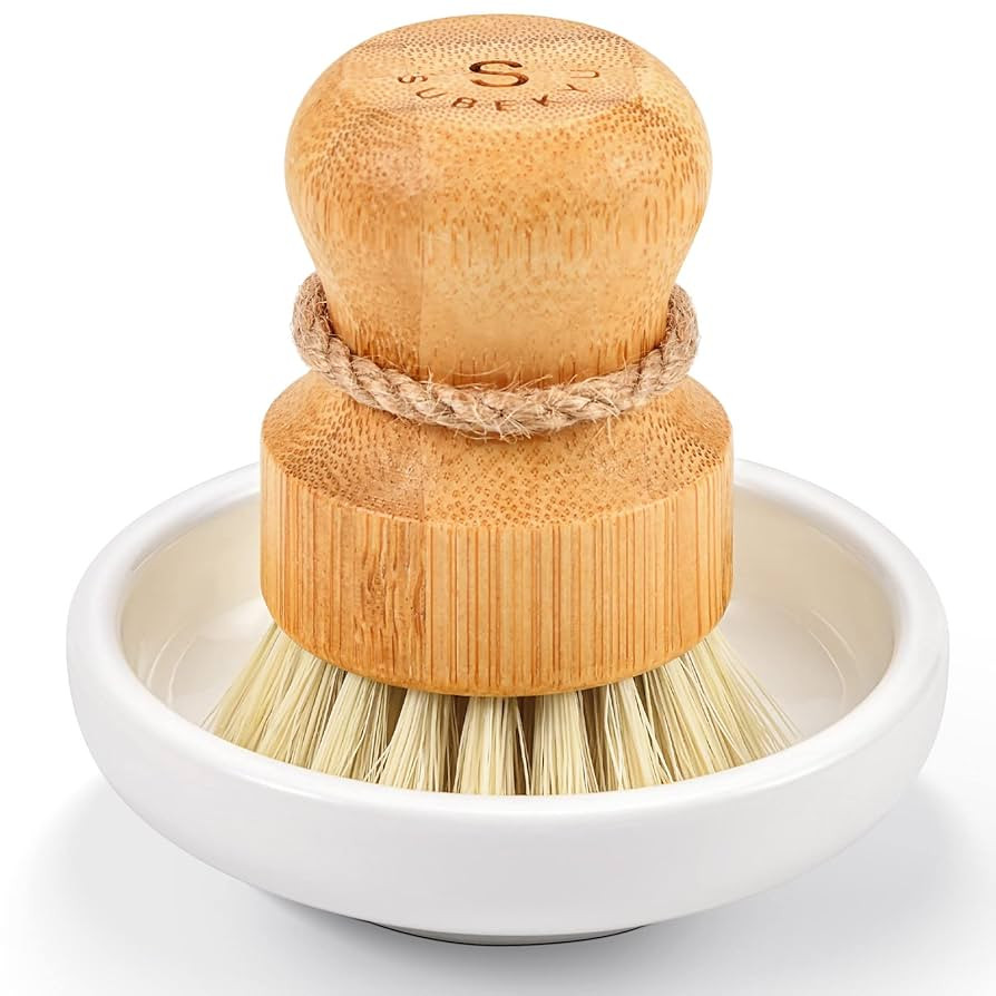 SUBEKYU Bamboo Dish Scrub Brush for Kitchen Sink, Natural Wooden Washing Dish Brush Scrubber with... | Amazon (US)