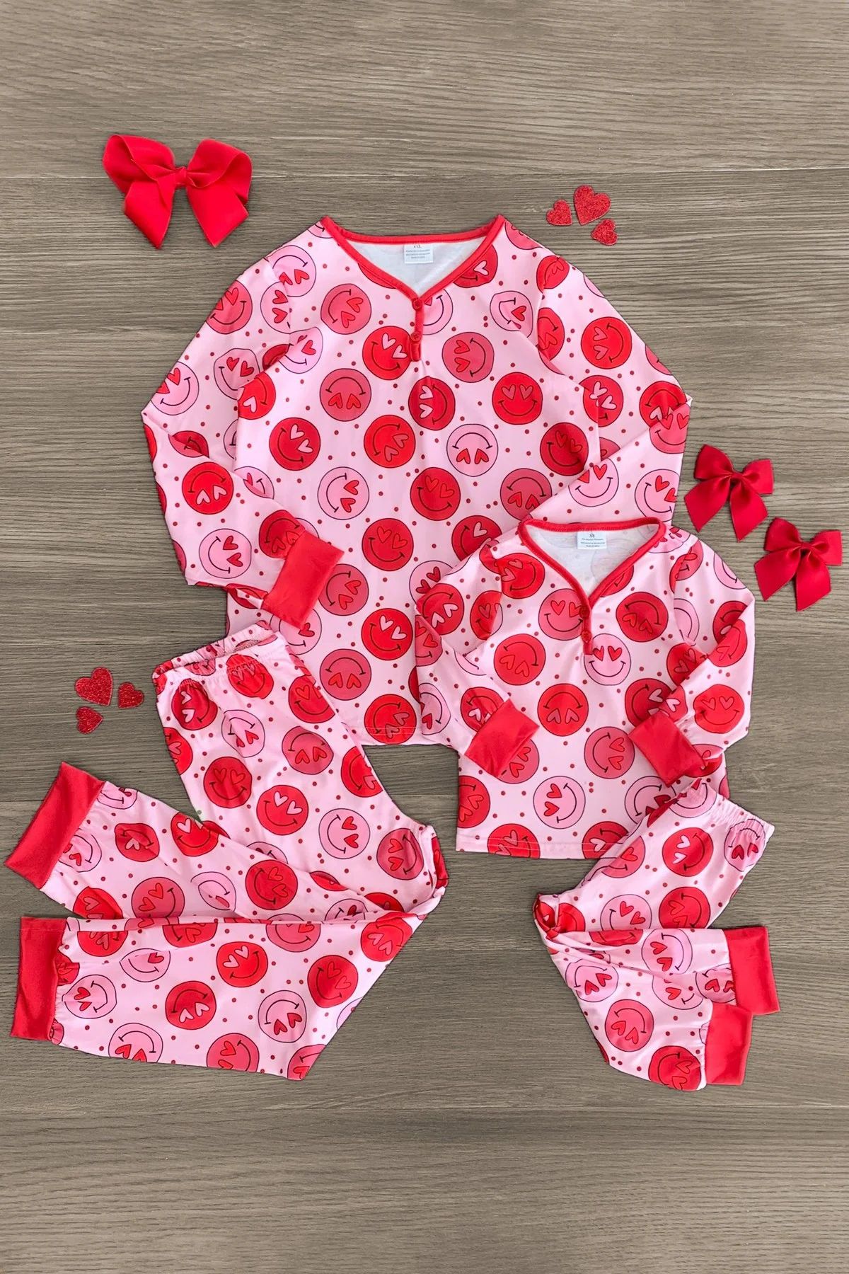 Mom & Me - Pink & Red Smiley Heart Pajamas | Sparkle In Pink