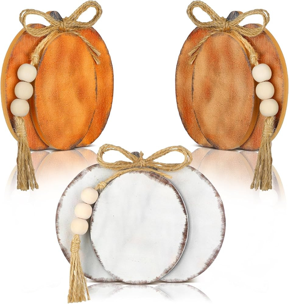 3 Pcs Fall Pumpkin Decor Fall Wooden Signs 3D Pumpkin Tabletop Signs Farmhouse Thanksgiving Tiere... | Amazon (US)
