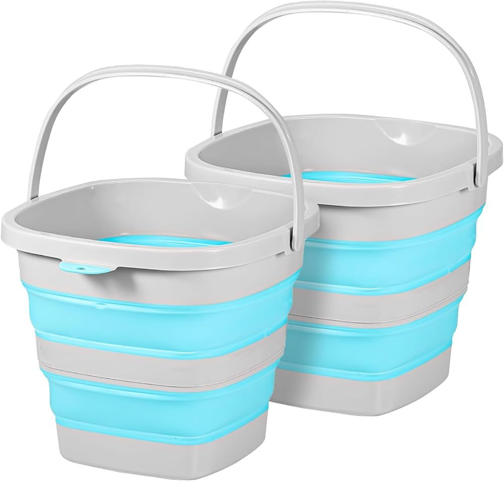 PNEUICALLY 2 Pack 2.6 Gallon(10L) Collapsible Plastic Buckets with Handle Compact Cleaning Square... | Amazon (US)