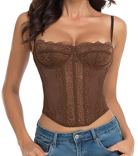 Raxnode Lace Bustier Corset Tops for Women - Sexy Going Out Party Club Top with Buckle | Amazon (US)