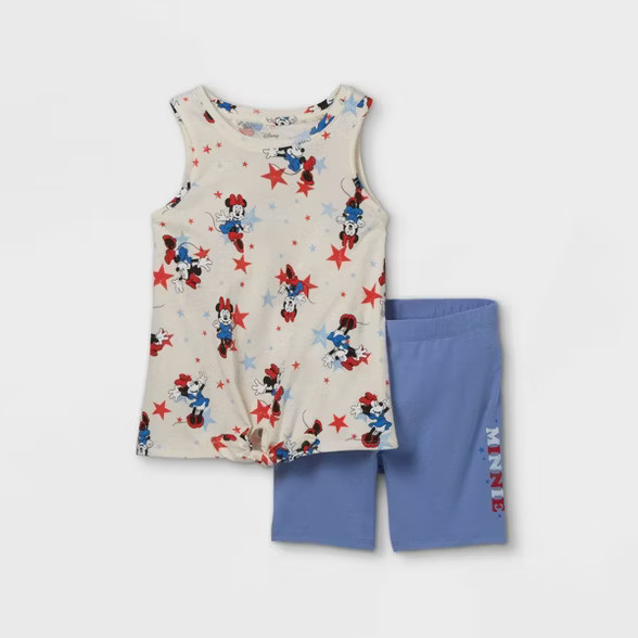 Girls' Disney Minnie Mouse Stars Printed Tank Top & Biker Shorts Set - Off-White | Target