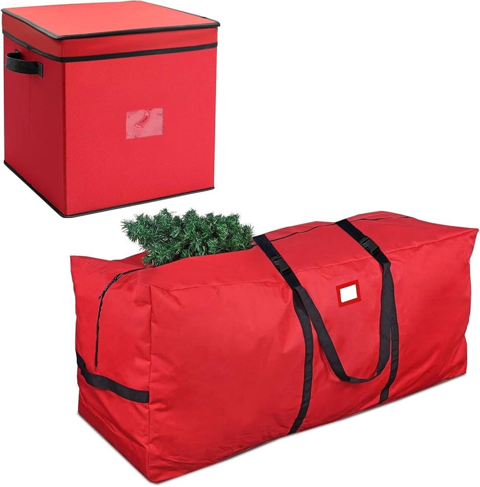JOY SPOT! Christmas Rolling Tree Storage Bag & Christmas Ornament Storage Box, Set of 2, Fits Up ... | Amazon (US)