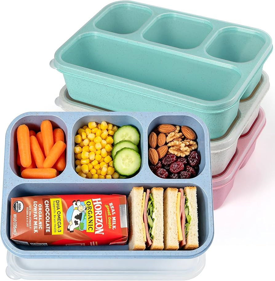 Bento Box Adult Lunch Box - 4 Pack, 5 - Compartment Meal Prep Container for Kids, Reusable Food S... | Amazon (US)