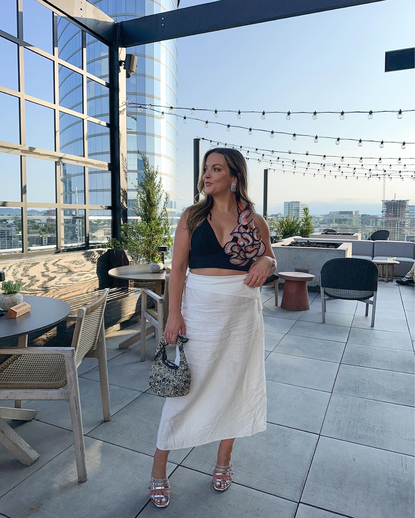 white midi skirt & my beach side crochet top for my birthday drinks and dinner 🎂🥂 wearing medium in the top