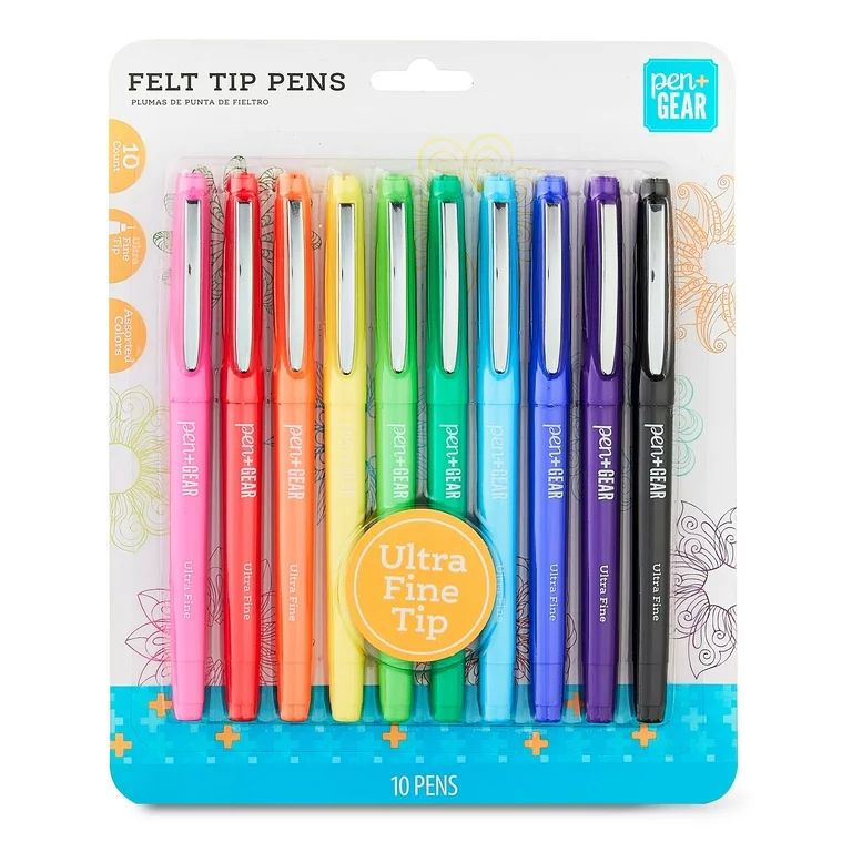 Pen+Gear Felt-Tip Pens, Ultra Fine, Assorted Colors, 10 Pack | Walmart (US)
