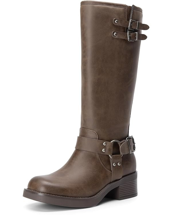 DREAM PAIRS Women's Knee High Boots Side Zipper Motorcycle Boots Square Toe Chunky Low Heel Fashi... | Amazon (US)