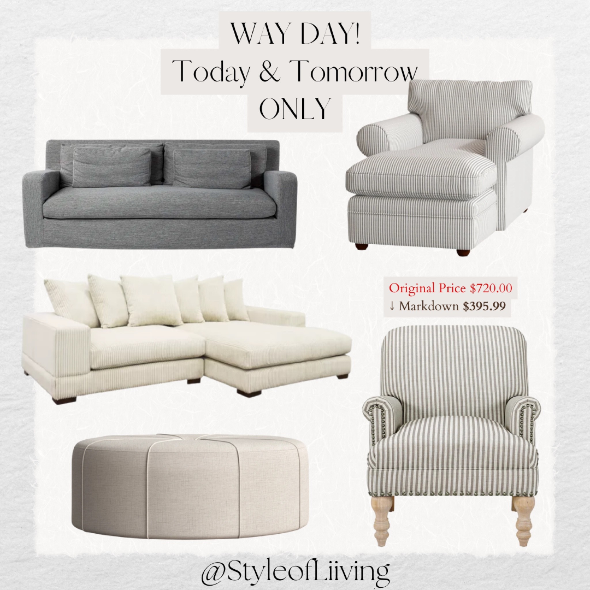 Way Day Sale Alert!! Living room furniture on sale. Today and tomorrow only. Wayfair sales. Sofas, accent chairs, upholstered ottomans. Free shipping!

#LTKhome #LTKstyletip #LTKsalealert