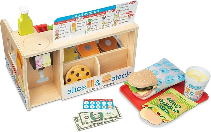 Melissa & Doug Slice-Stack-Serve, Wooden Sandwich Counter Pretend Play Store with Play Food Toys,... | Amazon (US)