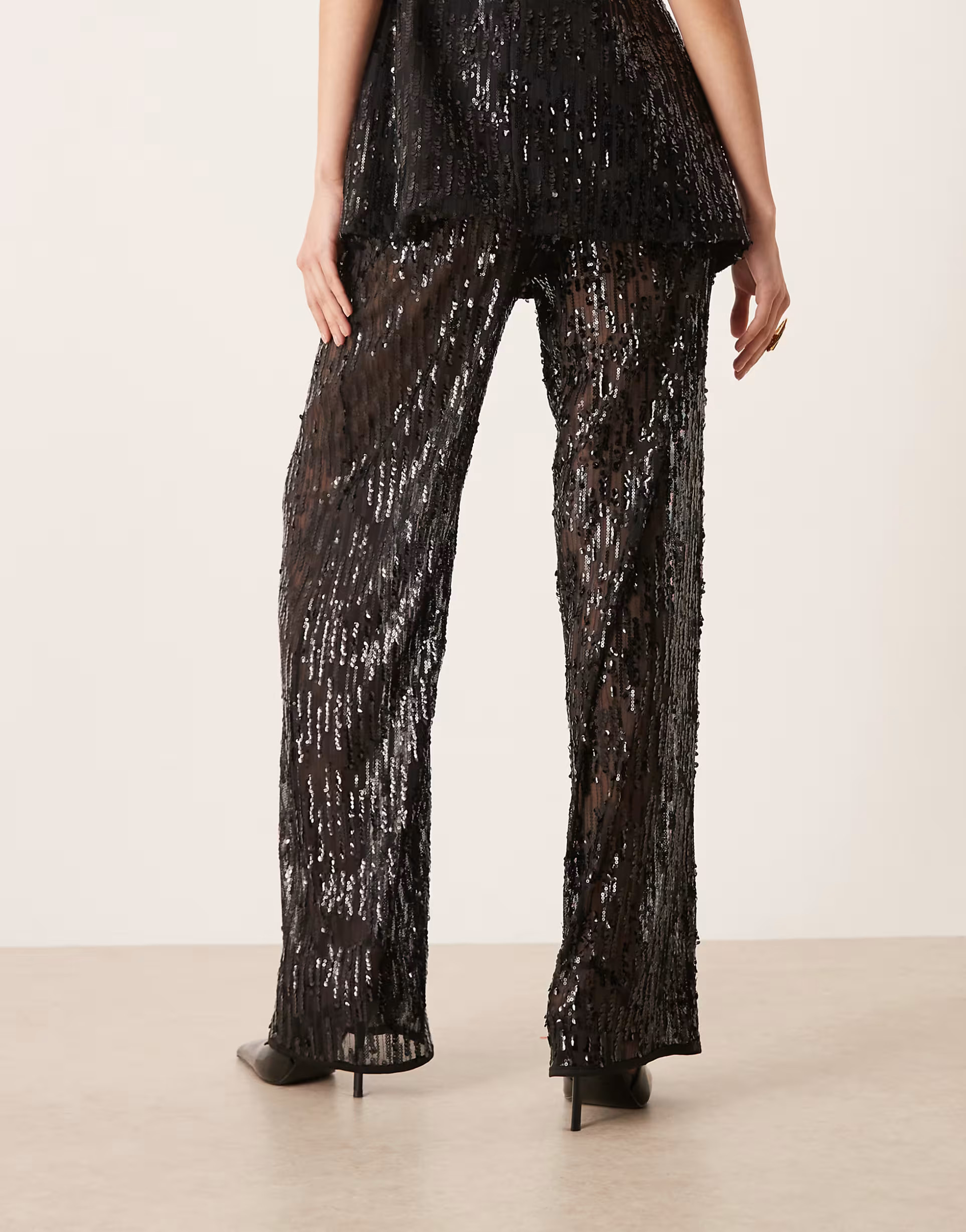 ASOS DESIGN tailored wide leg sheer sequined pants in black - part of a set | ASOS (Global)