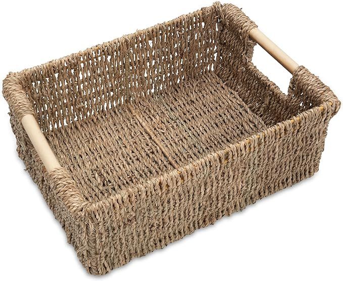 VATIMA Natural Seagrass Storage Basket with Handle, Rectangular Wicker Basket for Organizing, Dec... | Amazon (US)