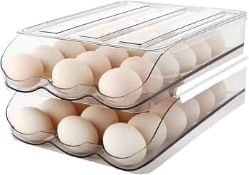 Egg Holder , Automatically Rolling Egg Storage Container for Refrigerator,Large Capacity Organize... | Amazon (US)