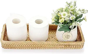 Sumnacon 16 Inch Rattan Bathroom Vanity Tray - Decorative Wicker Toilet Tank Tray for Paper Hand ... | Amazon (US)