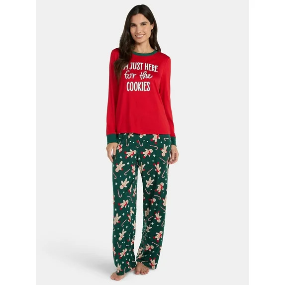 Holiday Time Women's Matching Family Pajamas Gingerbread Cookie Top and Pants Set, 2-Piece, Sizes... | Walmart (US)