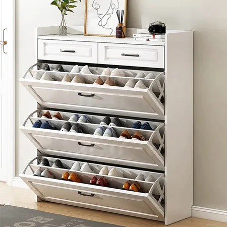 Shoe Cabinet with 3 Flap Drawers Freestanding Shoe Rack Organizer with 2 Storage Drawers Narrow Hidd | Walmart (US)