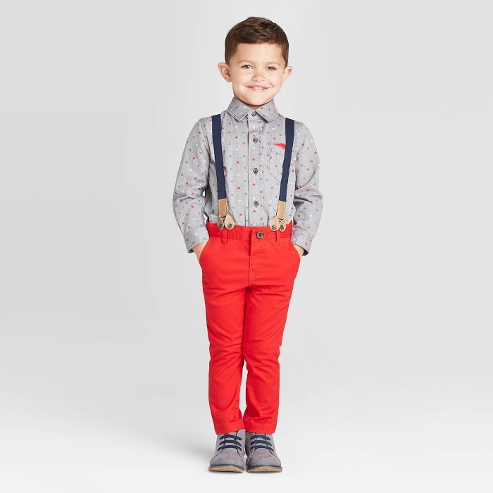 Toddler Boys' 3Pc Valentines Day Shirt & Suspender - Cat & Jack™ Charcoal | Target