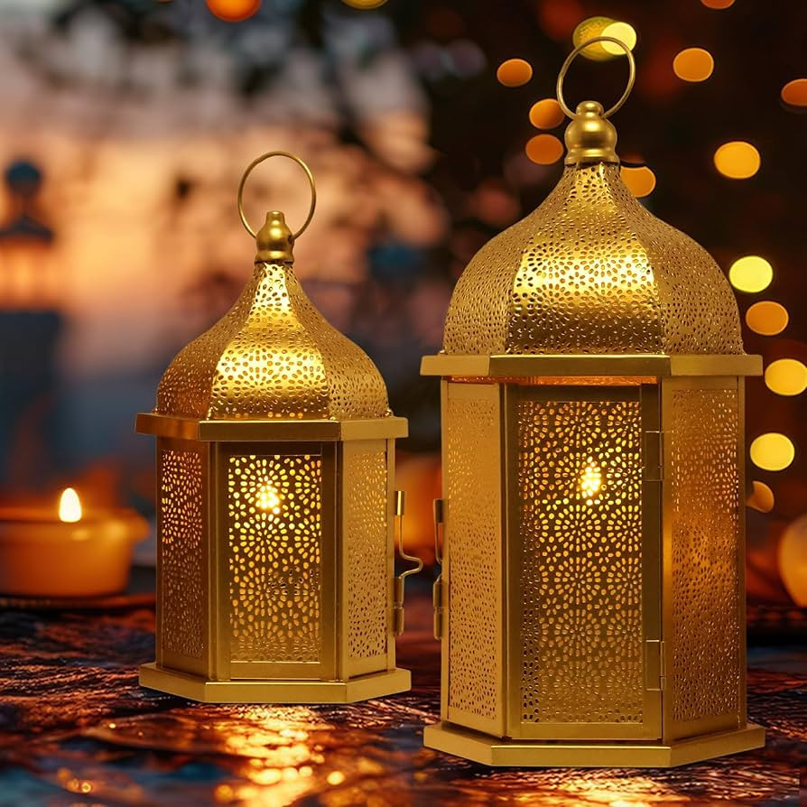 NEEDOMO Ramadan Decorations for Home, 15‘’ & 10.8‘’ Golden Ramadan Lanterns, Vintage Meta... | Amazon (US)