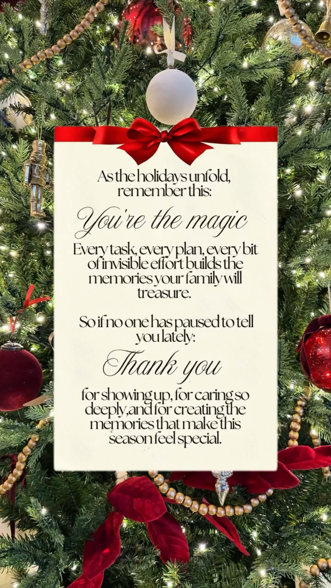 In case no one has mentioned it lately, thank you for making this season magical 🎄✨

Wishing you and your family the happiest holidays ❤️

Christmas mom life, holiday gratitude, holiday magic, Christmas inspirations, holiday thank you