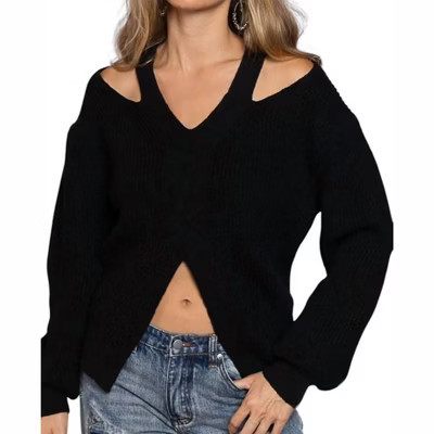 Women's Lola Front & Top Cutout Knit Sweater - POL L | Target