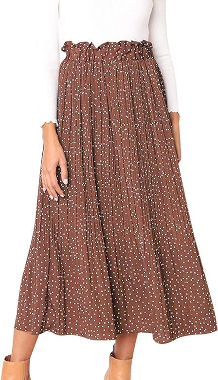 Women's Boho High Waist Polka Dot Floral Print Midi Skirt | Amazon (US)