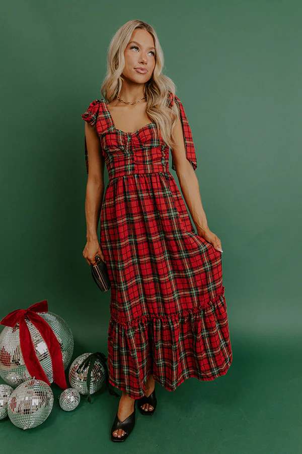 Holiday Party Plaid Midi Dress | Impressions Online Boutique