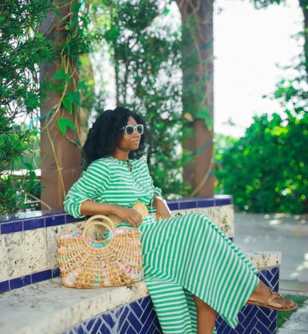 The prettiest green stripe caftan style coverup dress. 
Summer vacation/ swimwear/ beach coverup/ lunch by the water 

#LTKtravel #LTKswim #LTKstyletip