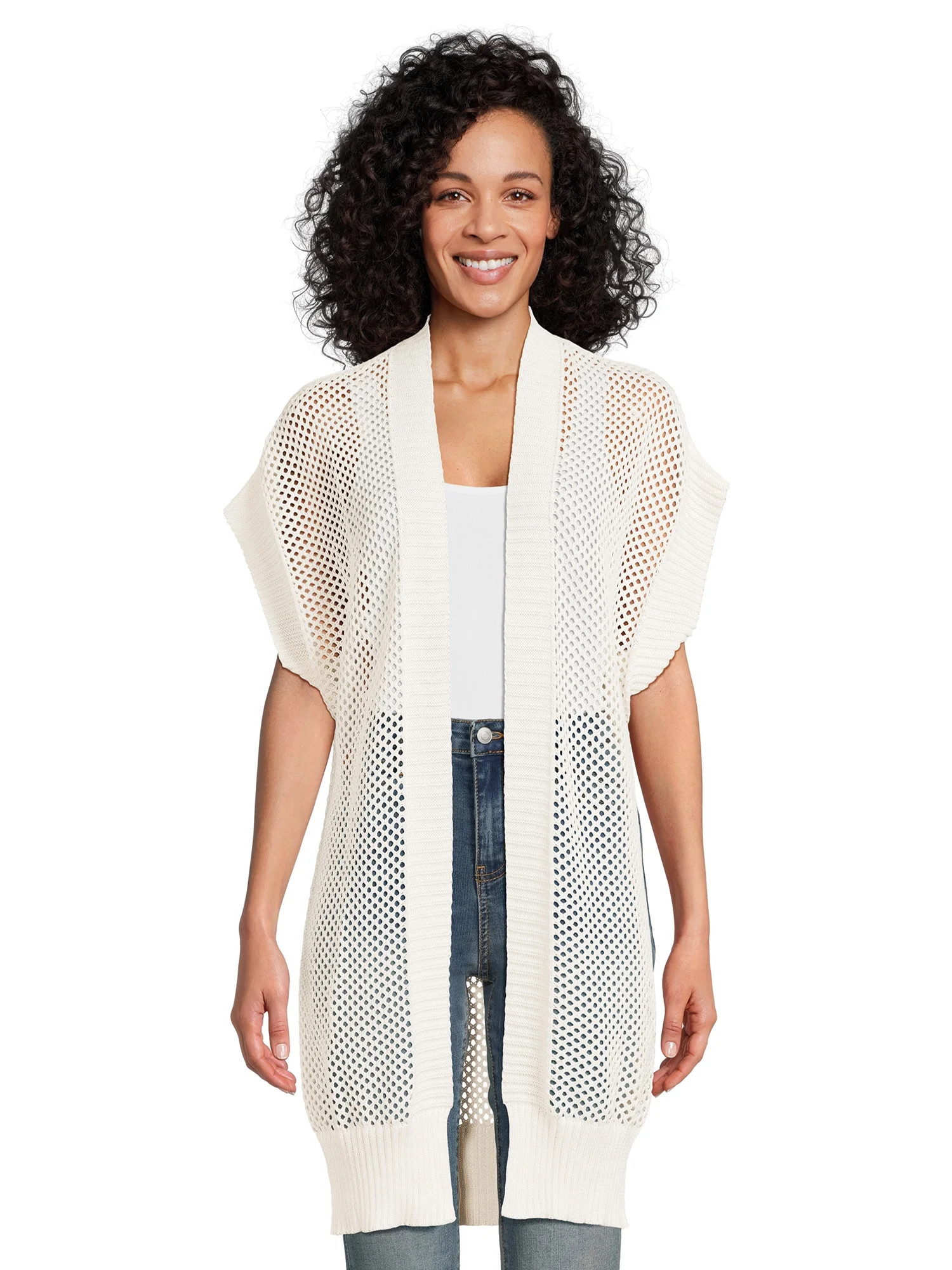 Time and Tru Women's Open Knit Crochet Layering Piece, White | Walmart (US)