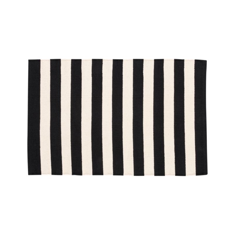 Olin Black Striped Cotton Dhurrie 2'x3' Rug | Crate & Barrel