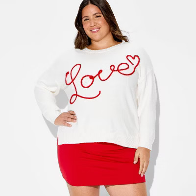 Women's Love Graphic Pullover Sweater - White | Target