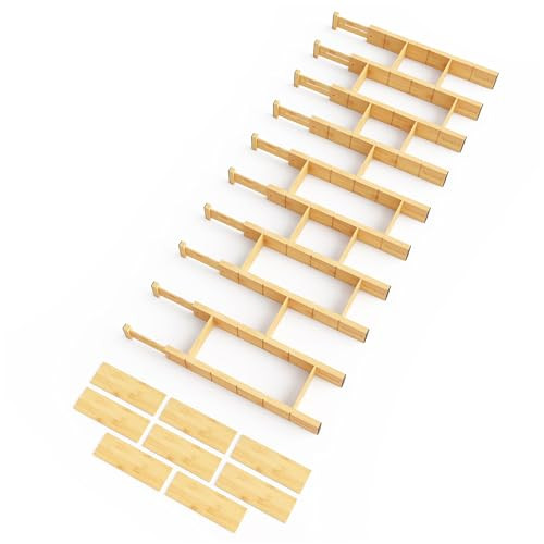 SpaceAid Bamboo Drawer Dividers with Inserts and Labels, Kitchen Adjustable Drawer Organizers, Expandable Organization for Home, Office, Dressers, 10 Dividers with 24 Inserts (17"-22" Natural) | Amazon (US)