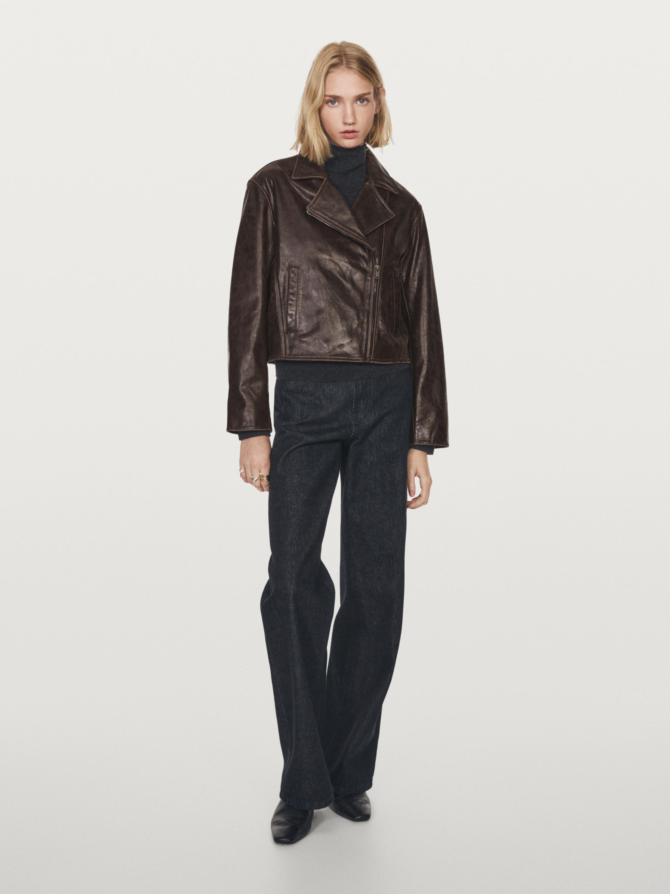 Biker jacket made of sheepskin with a nappa finish . Long sleeves. Metal zip fastener. Two side p... | Massimo Dutti UK