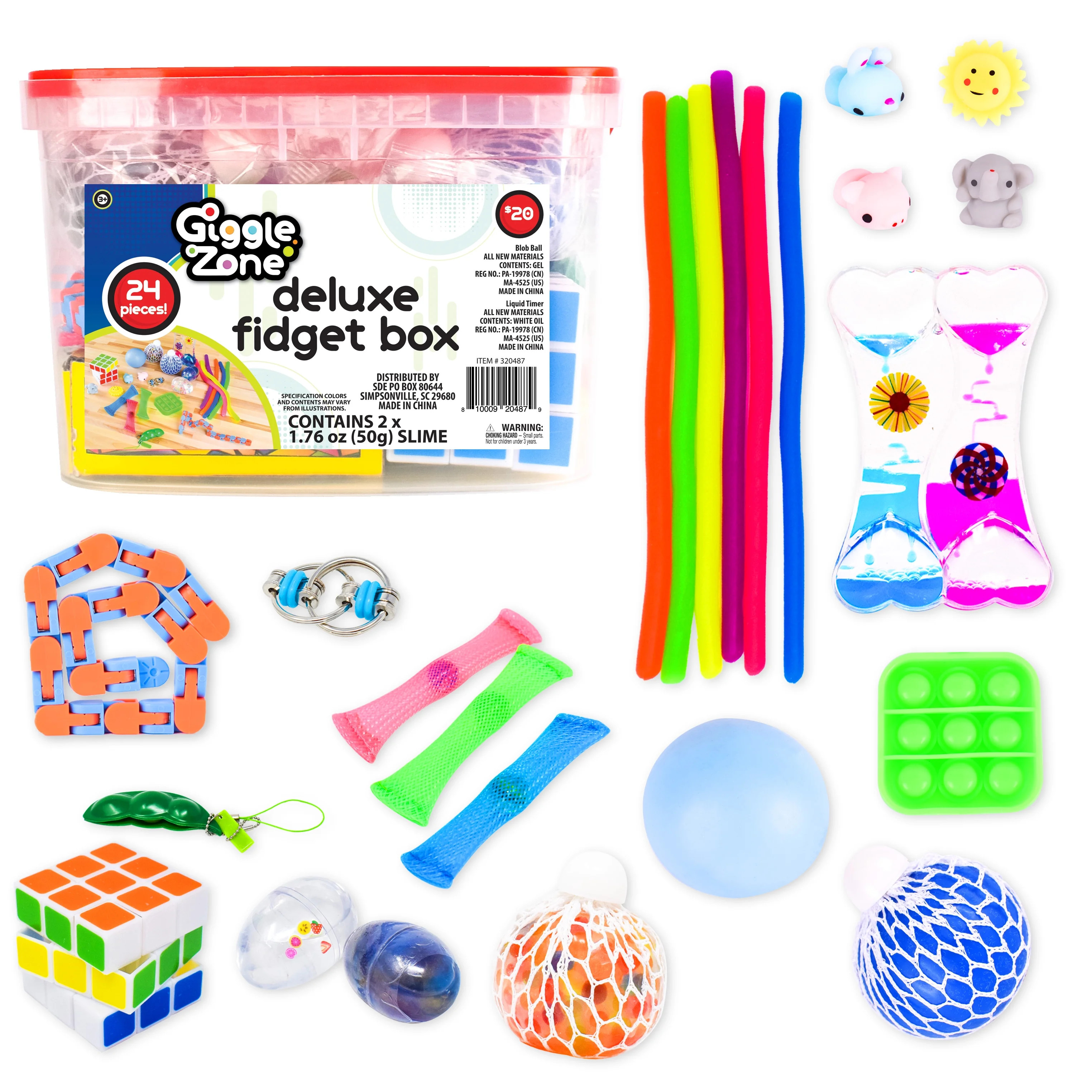 Giggle Zone 24 Piece Fidget Box Novelty Toys, Squish Characters with Storage Container | Walmart (US)