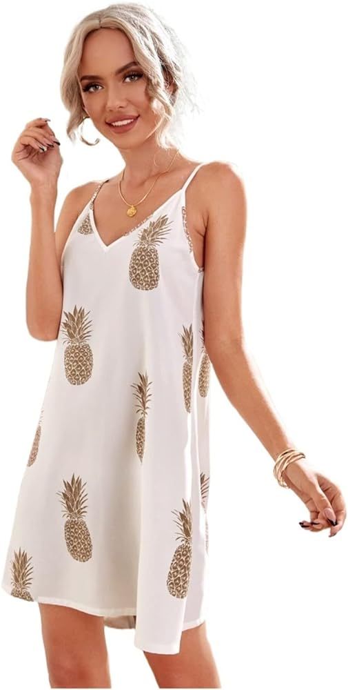 Summer dresses for Women 2022 Double -neck Pineapple Print Short Sleeveless Cami Dress | Amazon (US)