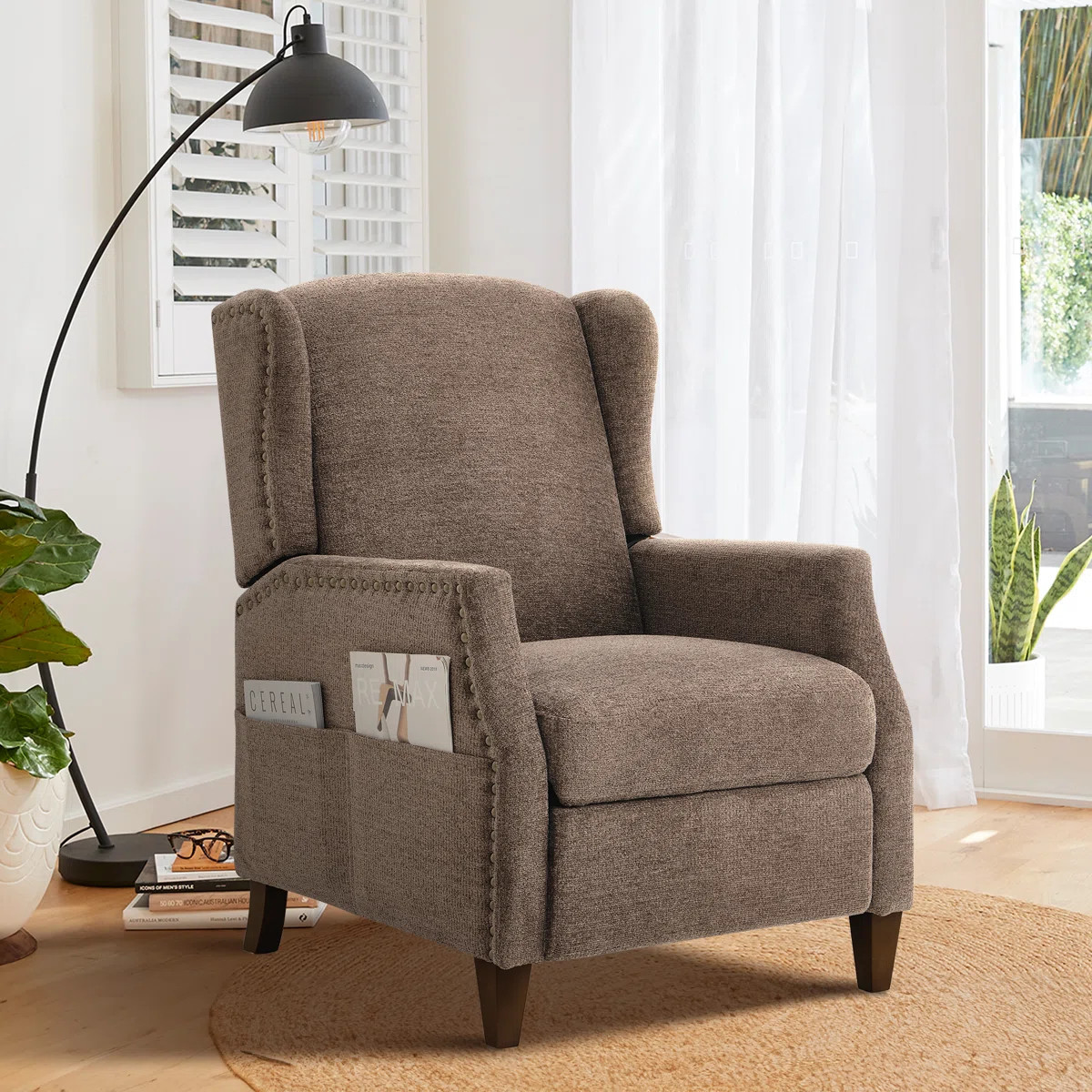 Kars Nail-head Upholstered Push Back Recliner With Storage Pocket | Wayfair North America