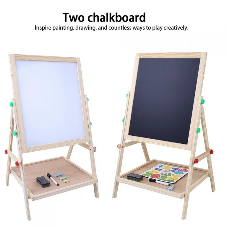 Kids Art Easel for Wooden Toddler Easel Double Sided Standing Chalkboard Dry Erase Board for Kids... | Walmart (US)