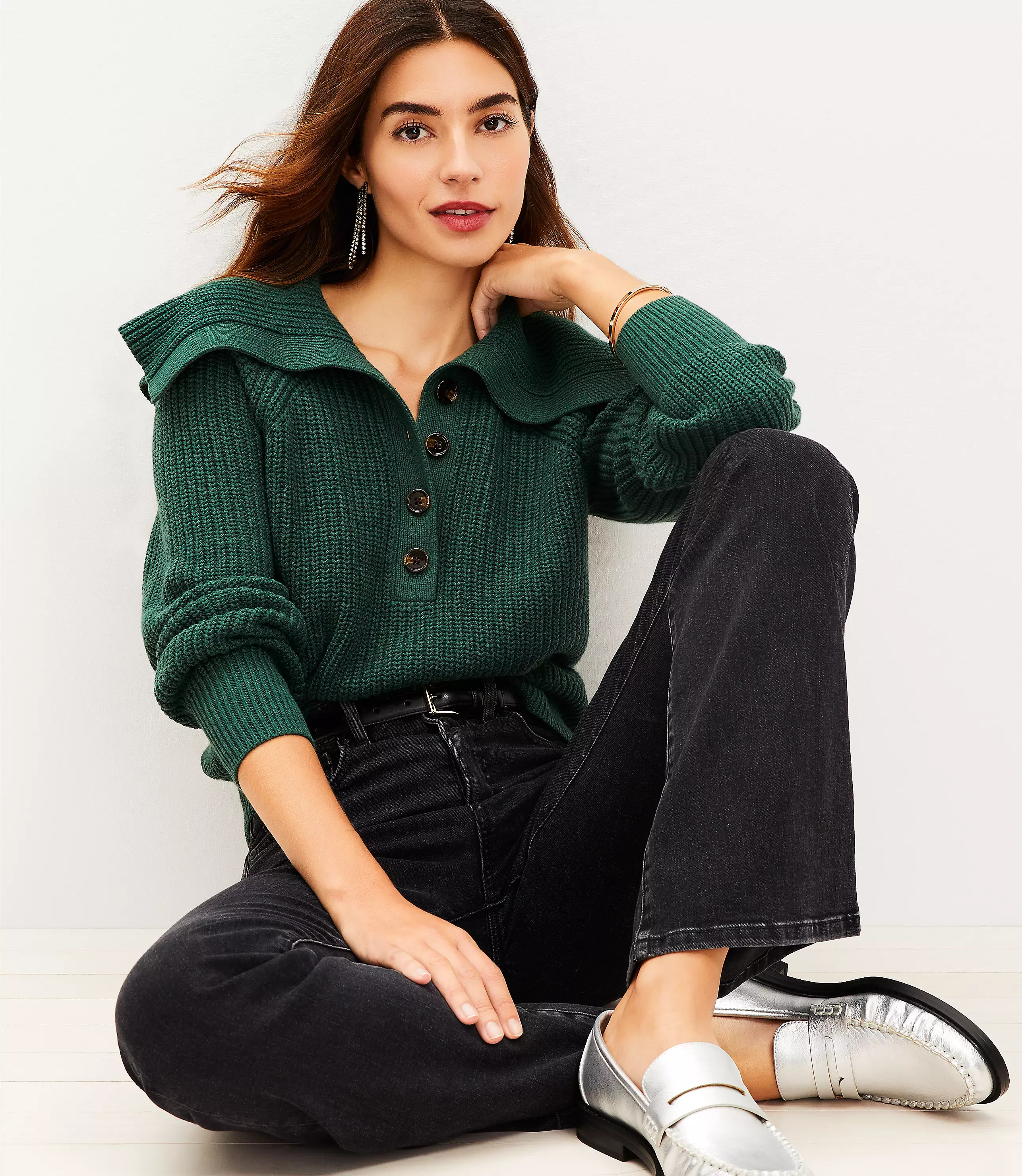 Ribbed Collared Sweater | LOFT