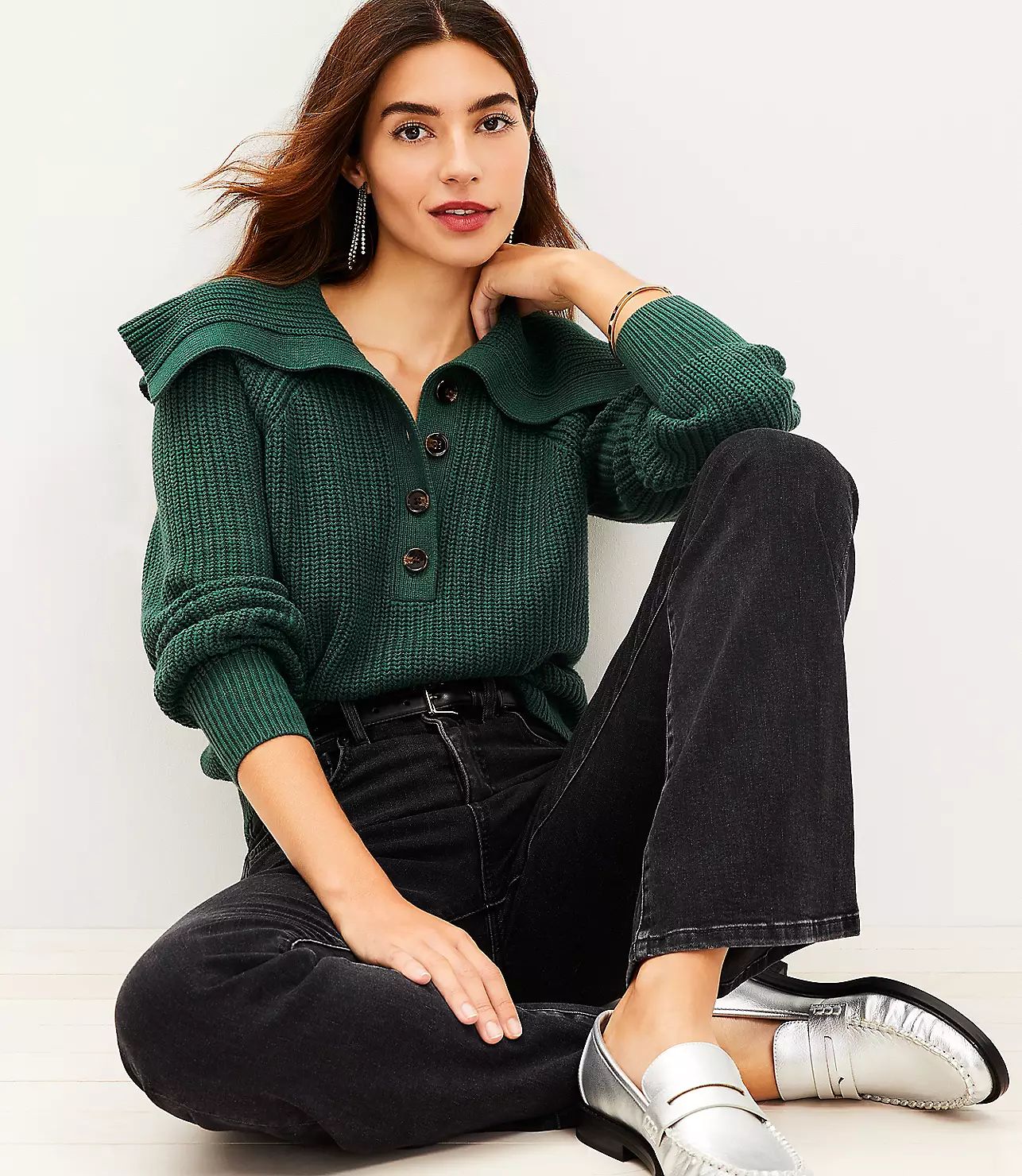 Ribbed Collared Sweater | LOFT