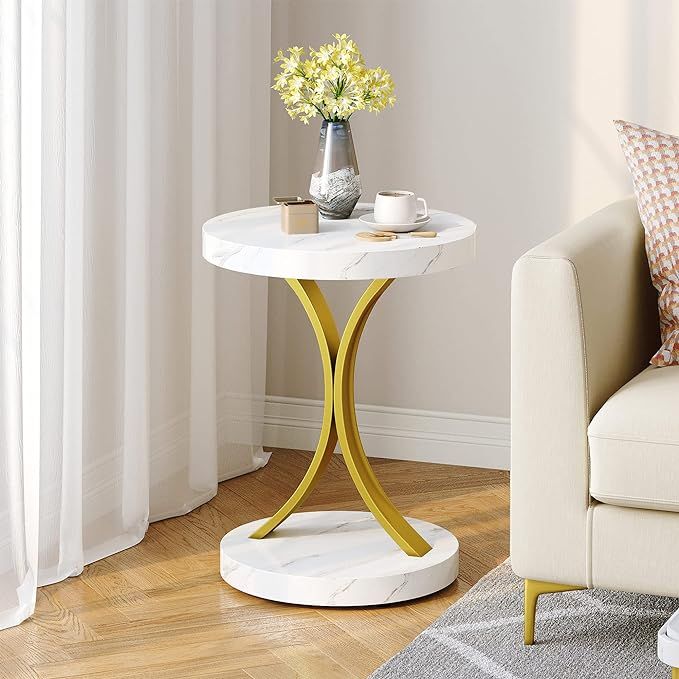 YITAHOME Round End Tables, Modern Gold Round Side Table with Faux Marble Top and Gold Metal Frame... | Amazon (US)
