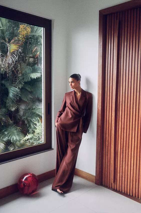 DOUBLE-BREASTED LINEN BLEND TIE BLAZER SET | Zara UK