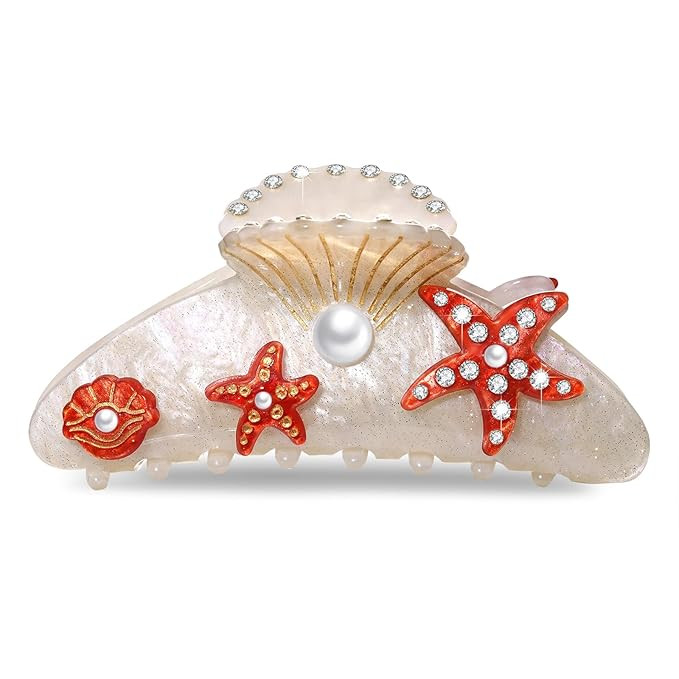 BVGA Sea Animal Hair Claw Clips Marine Life Starfish Seashell Pearl Crystal Claw Clips Cute Large... | Amazon (US)