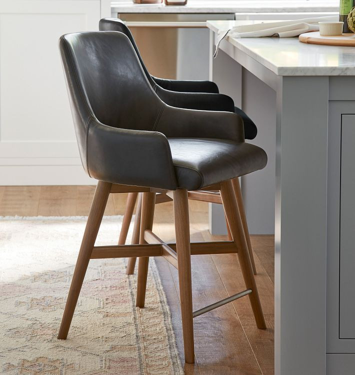 Dexter Leather Swivel Counter & Bar Stool | Rejuvenation