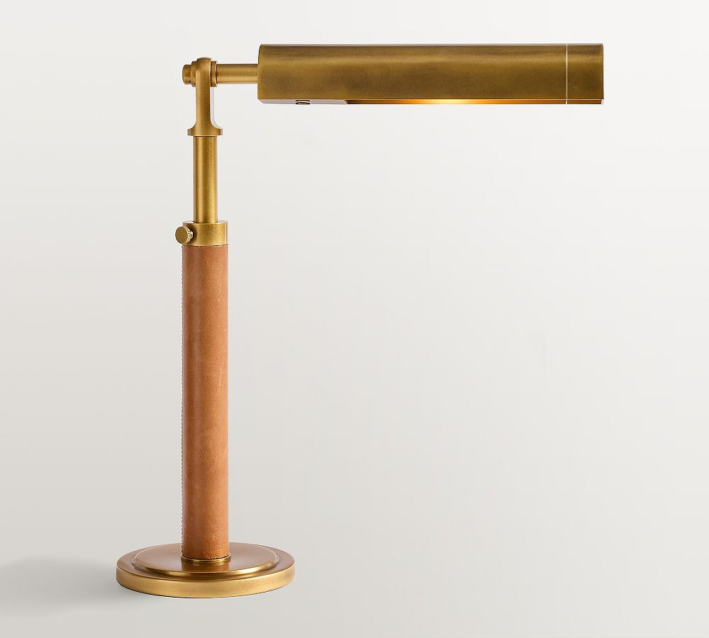 Chambers Leather 15" Task Table Lamp, Vintage Brass/Statesville Caramel Leather | Pottery Barn (US)