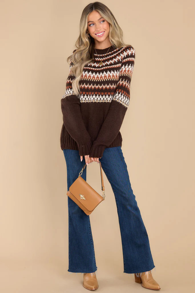 Ready To Recharge Chocolate Multi Sweater | Red Dress 